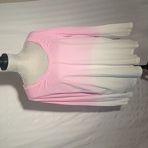 Candance Cameron Bure Long Sleeved Pink & White Tye Dye Cotton Shirt, Size: 1X